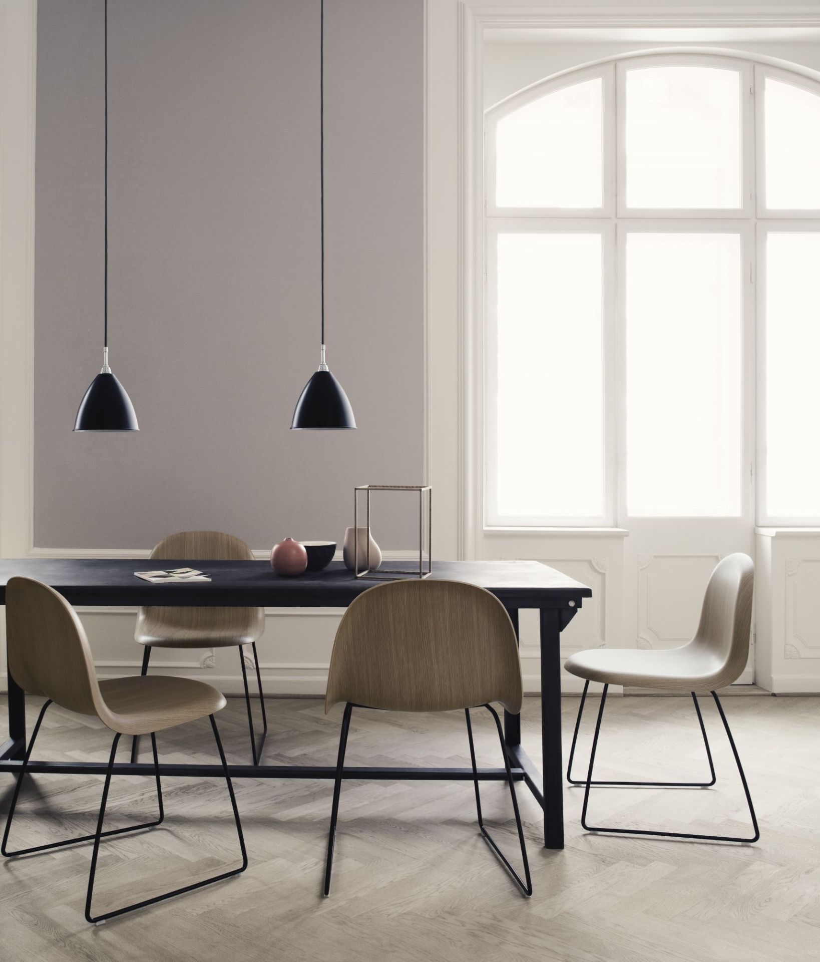 3D Dining stackable Chair Walnut - Sledge base Felt glides Gubi