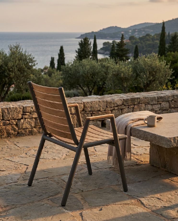 Pilotis armchair with armrests teak outdoor Fermob