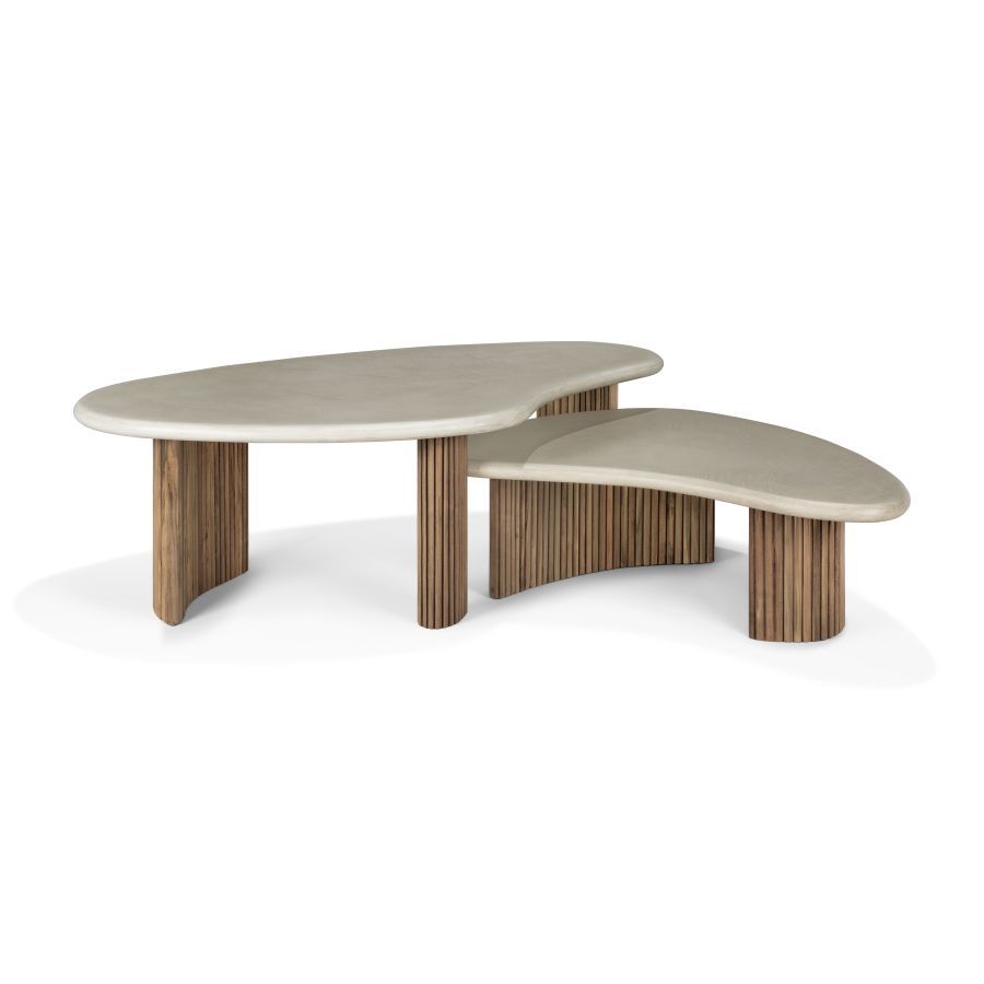 Boomerang coffee table outdoor concrete/teak Ethnicraft