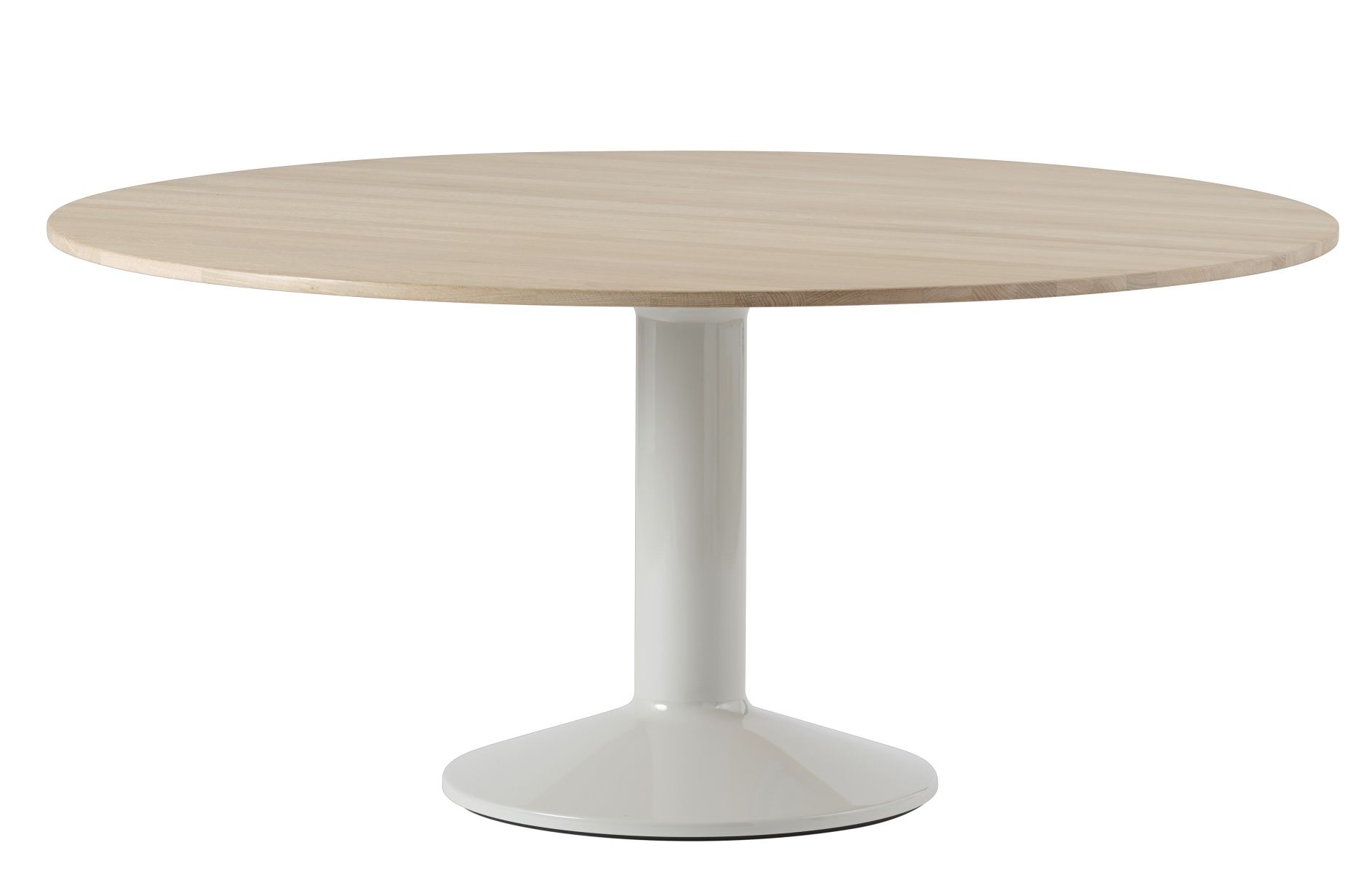MIDST Table von Muuto: Runder Esstisch aus hellem Holz mit weißem Fuß für Esszimmer und Küche.