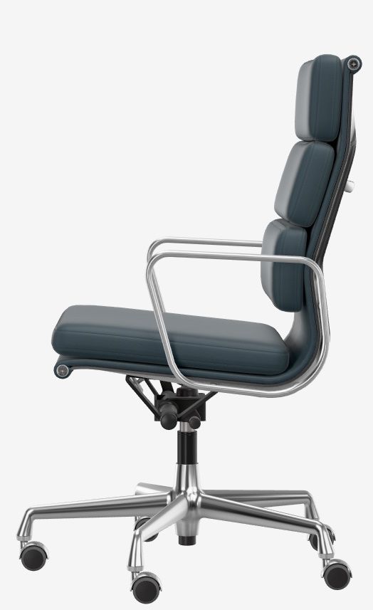 Soft Pad Chair EA219 / EA 219 Armchair CHROMED / LEATHER PREMIUM WITH CONTRASTED SEAM SMOKE BLUE Vitra SINGLE PIECES