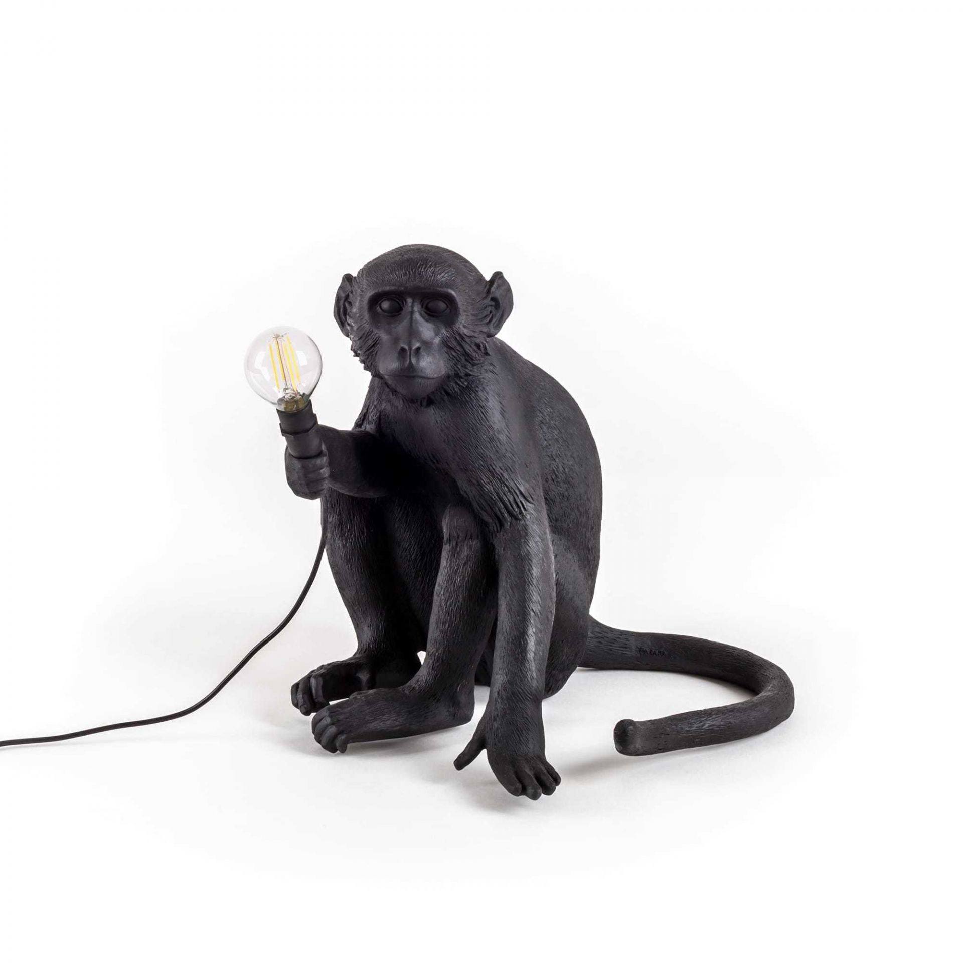 Monkey sitting Indoor / Outdoor table lamp black Seletti