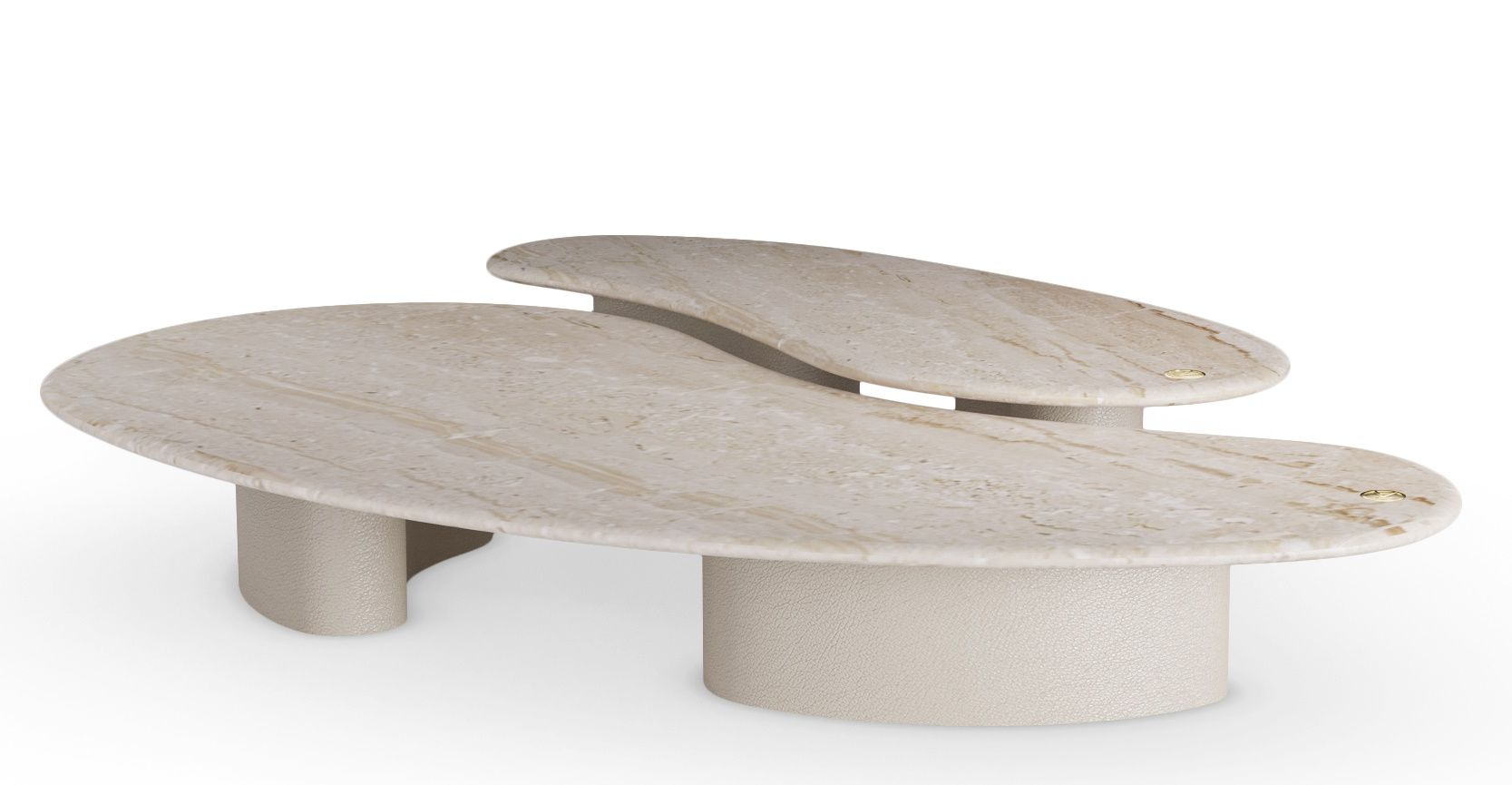 Pam Petit Set Couch and Side Table Daino Marble and Cream Leather Mansi London