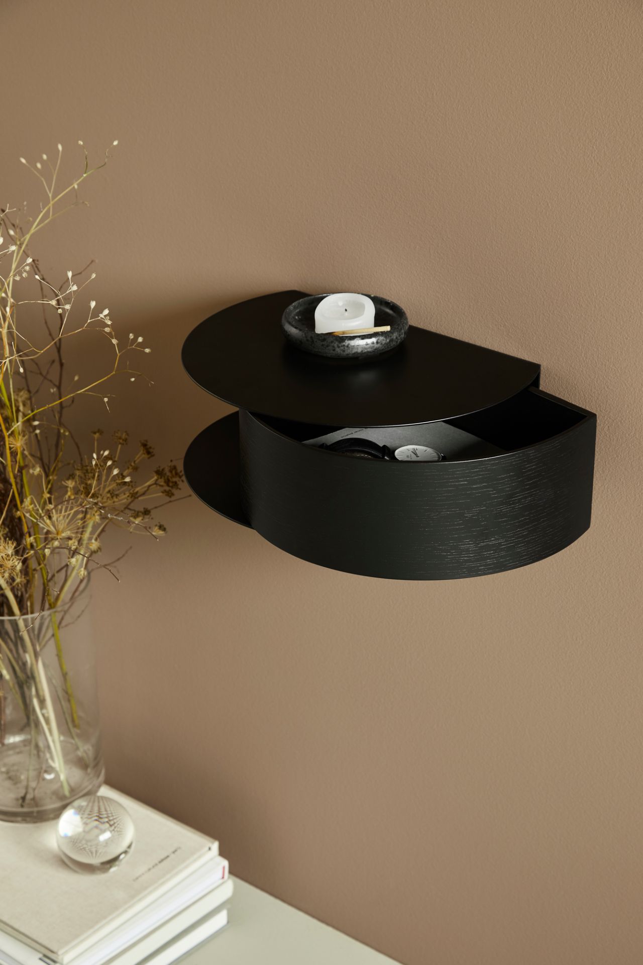 Wallie Wall drawer Shelf Black Woud