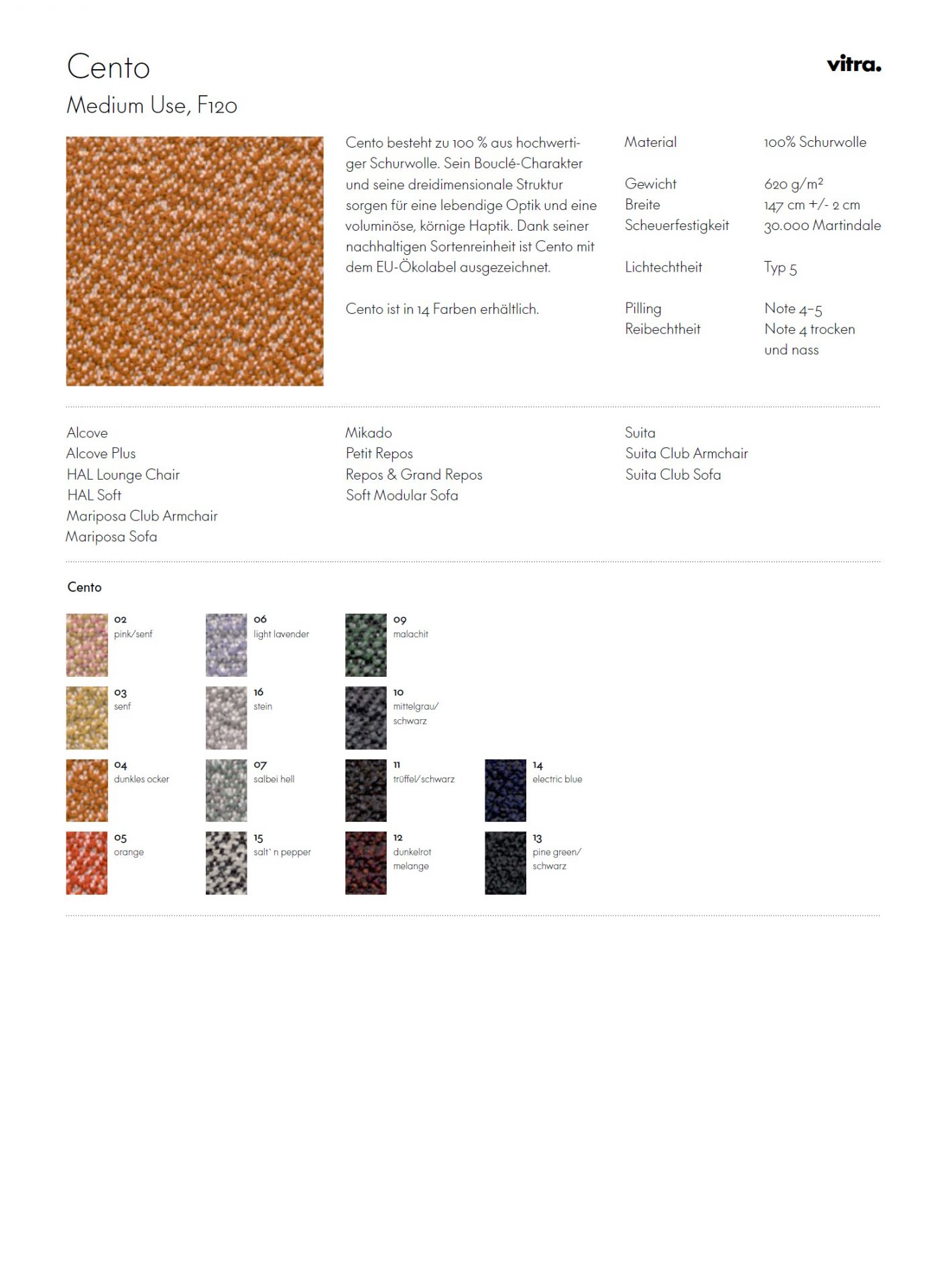 Fabric sample card Cento Vitra