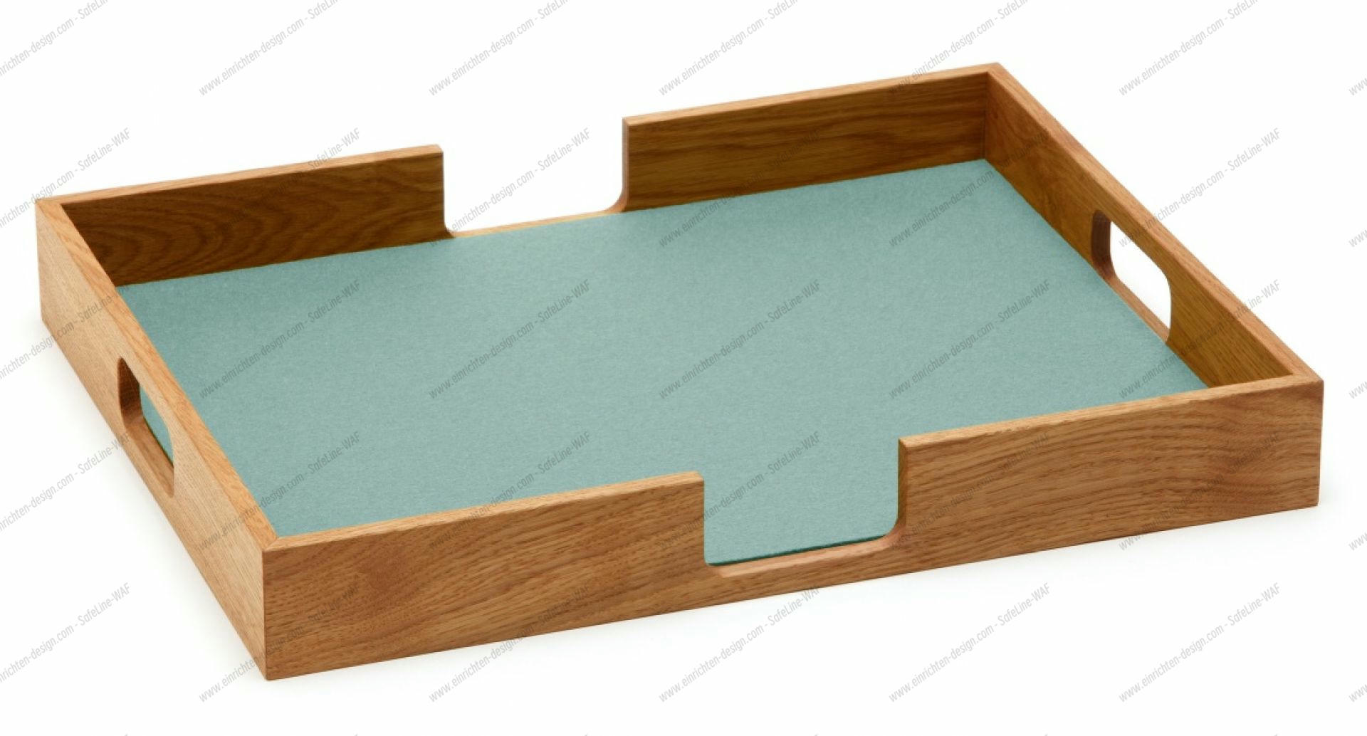 Rechteckiges Holztablett von Hey Sign in Aqua, mit Griffmulden, für Küche, Wohnzimmer und Büro.