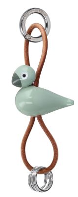 Bird green key ring silver coloured metal with natural leather Kay Bojesen